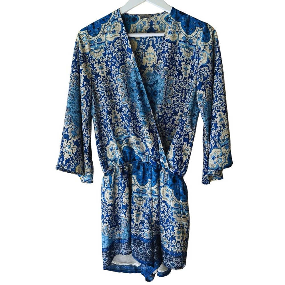 Blue and White Patterned Romper